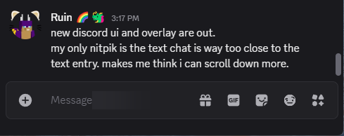 RuiNtD's tweet photo. @discord i love the new UI but pls add a bit more margin above the text entry. https://t.co/RI9JBZZVjG