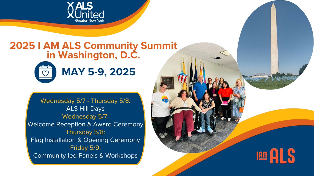Calling all advocates! Join ALS United Greater New York at the <a href="/iamalsorg/">I AM ALS</a> Community Summit in D.C. Virtual participation, too! Deadline to Register is April 14, 2025. Awareness &amp; #ALS advocacy na.eventscloud.com/ereg/index.php…