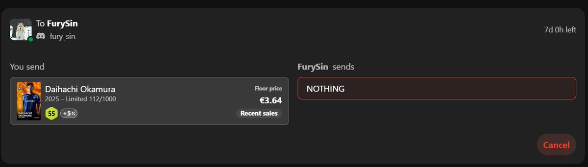 the winner is 🥁

<a href="/FurySin_/">FurySin</a>

Many thanks for the numerous participants and gg to you. (the offer is out)

I apologize for not being very active the last few days.
I have traded anyway😂

Tomorrow I will post all completed trades.