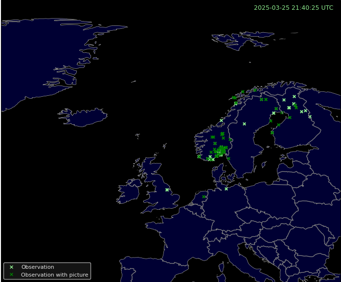 Observations of #northernlights the last 6 hours: