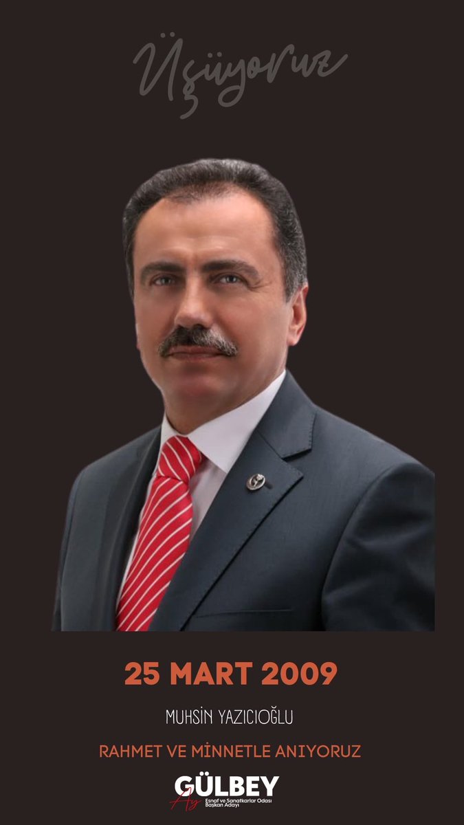 Üşüyoruz…

25 Mart 2009'da aramızdan ayrılan, vatan ve millet sevdalısı Muhsin Yazıcıoğlu’nu rahmet, minnet ve özlemle anıyoruz. O, cesaretiyle, dürüstlüğüyle ve adalet anlayışıyla bizlere her zaman örnek oldu.

Ruhu şad, mekânı cennet olsun.

Gülbey Ay