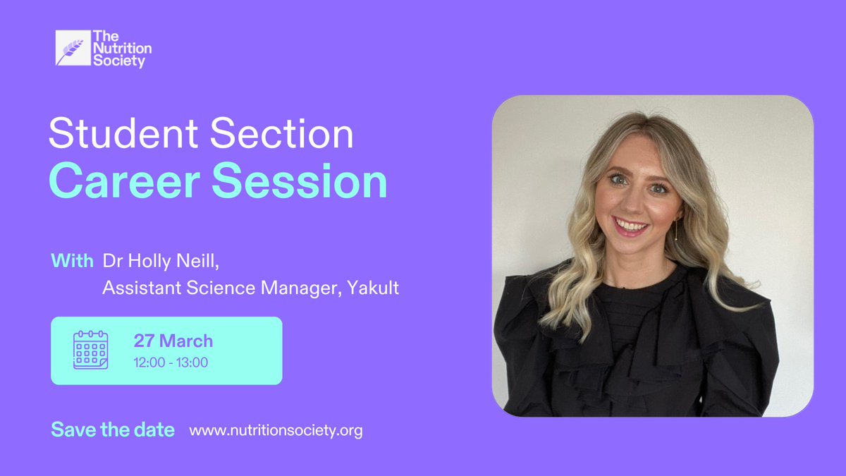 NutSoc_SC's tweet photo. Make sure to join us for the March Career Webinar with Dr Holly Neill on Thursday 27th of March, from 12:00-13:00 💜

Register now through ‘My Membership’ here 👉 https://t.co/vmf0CbGDa3

#NSSC #NSIrishSection https://t.co/uCidFfipsS