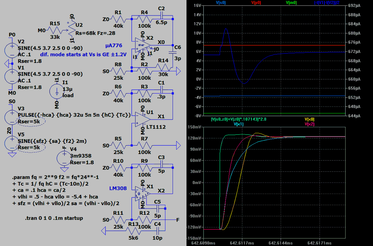 _ci139's tweet photo. a random…
( low voltage operation capable, small power, narrow BW )
…op amps (indirect PFM(PWM)) capabilities test
t.p.LH ≤ 2.2μs (up to 90%)
t.p.HL ≤ 2.5μs (down to 10%)
50μs settling time (all) 20x transition time
#MC1776 #LT1112 #LM308 https://t.co/cmF50x82M2