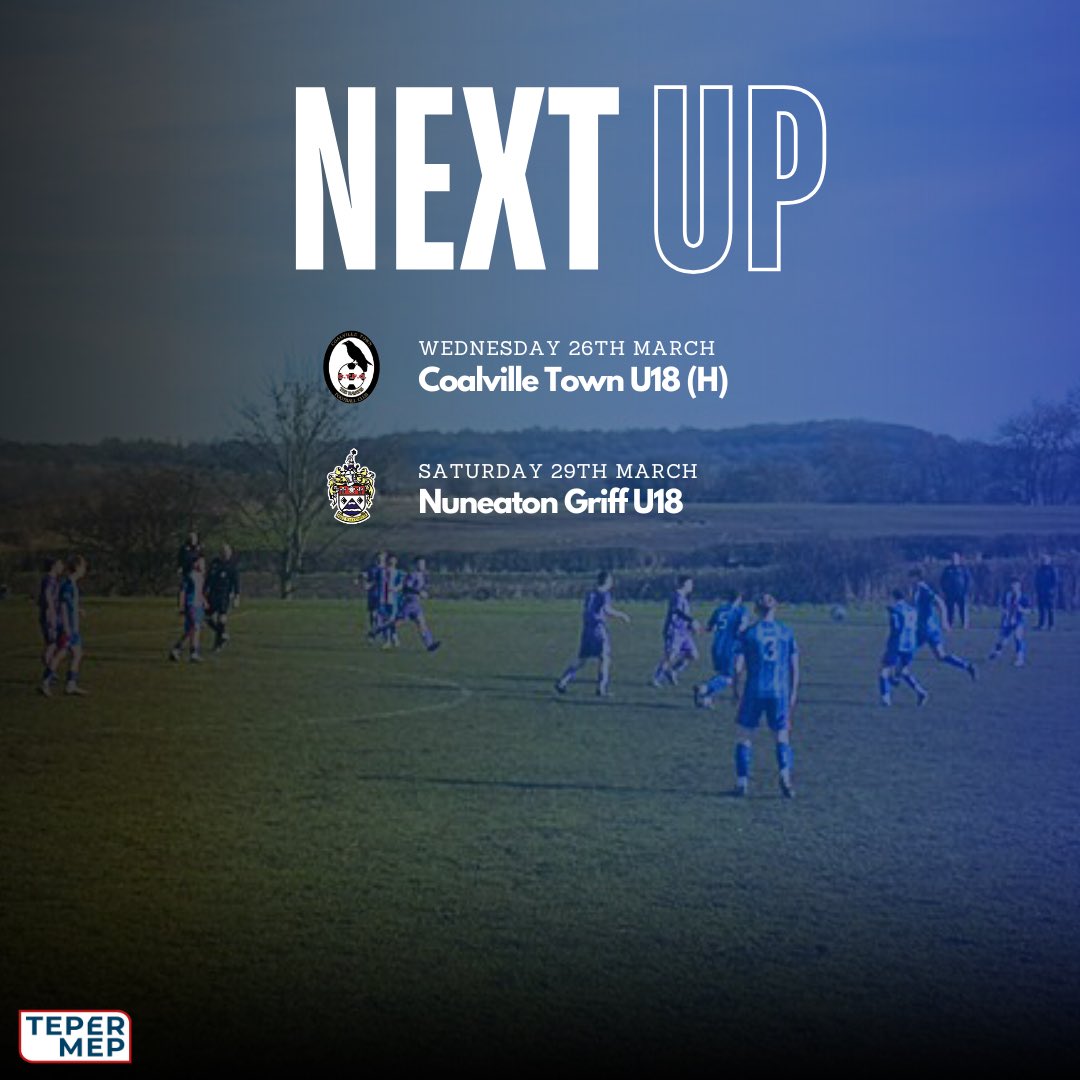 Two matches at home this week for the lads. 

They first take on Coalville Town U18 at the NFU in the midweek. 

Then, on Saturday morning, they are set to face Nuneaton Griff in the MJPL. 🔵⚪️