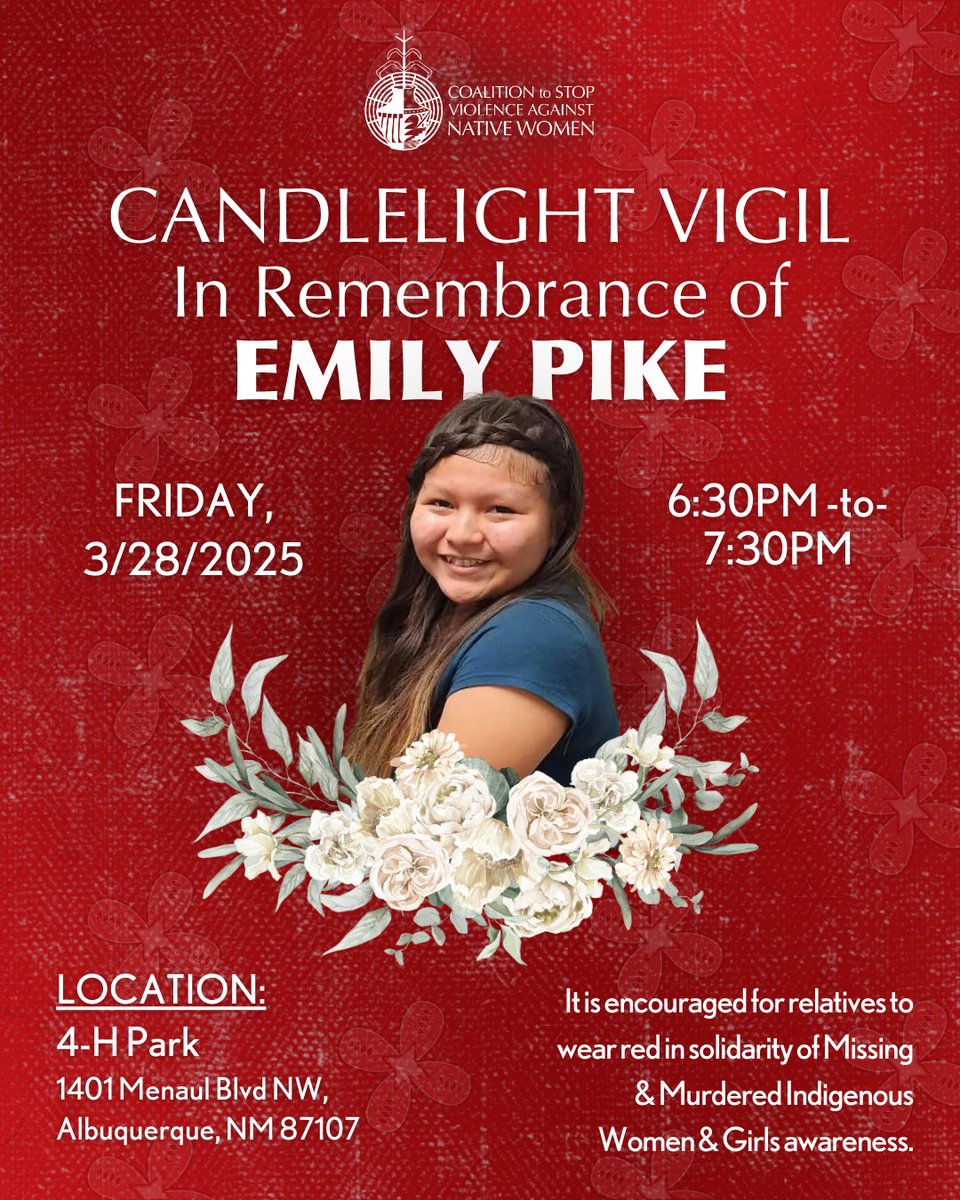 CSVANW is creating space for relatives to gather in remembrance of San Carlos Apache sister, daughter, and niece Emily Pike. Join us to support, take a stance, and uplift an ongoing crisis that impacts all Native communities. #MMIWR #NoMoreStolenRelatives
