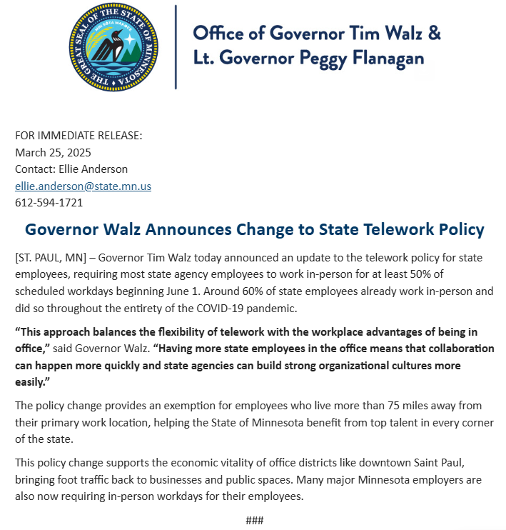 xanderosier's tweet image. Gov. Walz announces more Minnesota employees will have to return to work starting in June. The move could mean a boost for a struggling downtown St. Paul.