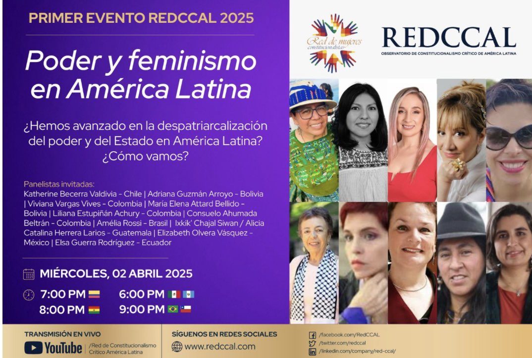 Olvera Elizabeth (@ely_olvera12) on Twitter photo 📆miércoles 02 de abril
Hora 🇲🇽 6:00pm
Gracias a la Red de Constitucionalismo  Crítico de América Latina y a la Red de Mujeres Constitucionalistas de América Latina por la invitación.
Link del evento: 👇🏾
youtube.com/live/SekNfJvaO…
Sintonízanos 🎙️ 📆miércoles 02 de abril
Hora 🇲🇽 6:00pm
Gracias a la Red de Constitucionalismo  Crítico de América Latina y a la Red de Mujeres Constitucionalistas de América Latina por la invitación.
Link del evento: 👇🏾
youtube.com/live/SekNfJvaO…
Sintonízanos 🎙️