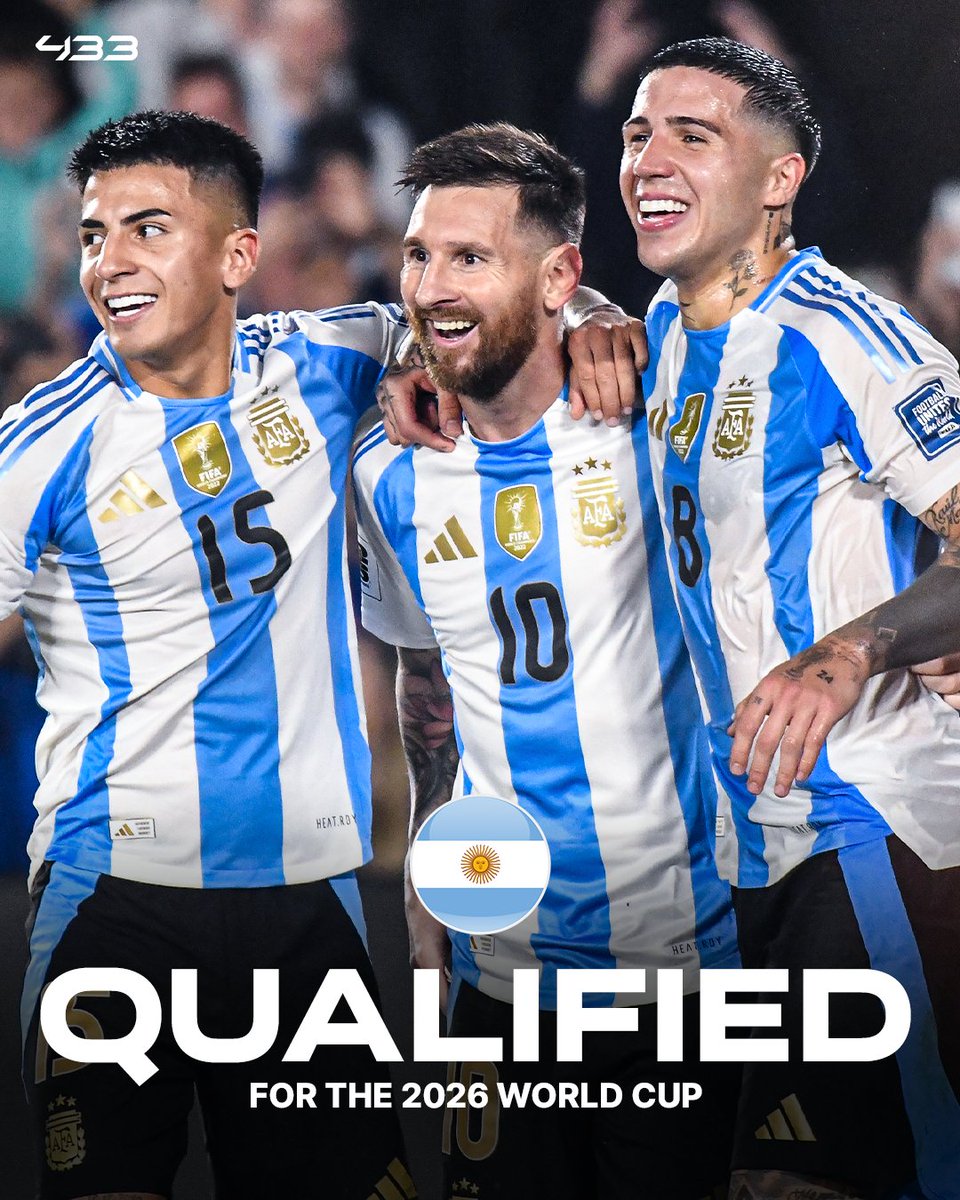 433's tweet photo. Argentina 🇦🇷 have officially 𝑸𝑼𝑨𝑳𝑰𝑭𝑰𝑬𝑫 for the 2026 World Cup 😎✔️ https://t.co/yFndsfI96x