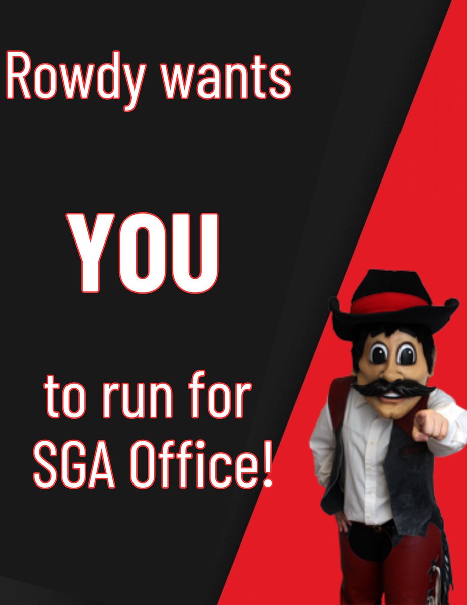 Don't disappoint Rowdy! Run for SGA office!

Applications due March 28th by 5:00 PM