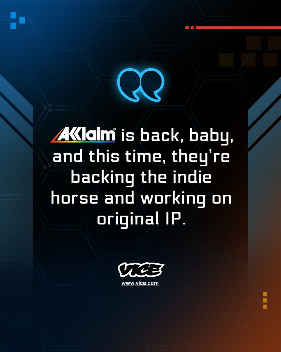 "#Acclaim is back, baby!" 🎮🔥

We're stepping into a new era—supporting #indiedevs and creating original IPs. The future of #gaming just got more exciting!

Read more from <a href="/VICE/">VICE</a>: bit.ly/PAVice