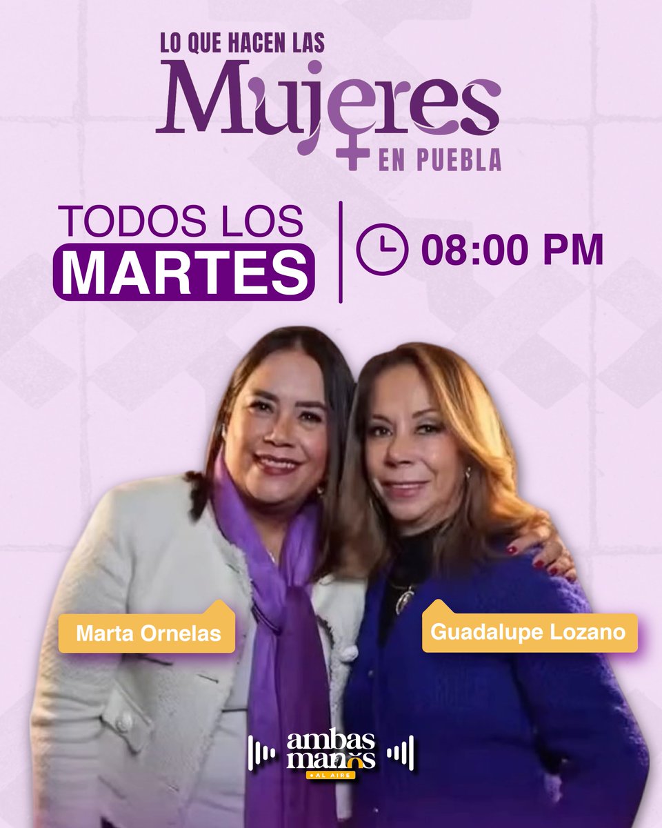 Acompáñanos como cada martes en #LoQUeHacenLasMujeresEnPuebla ✨

¡No te lo pierdas! 🤩

🕗8 pm
🎙️ <a href="/Ambas_Manos/">Ambas Manos</a>