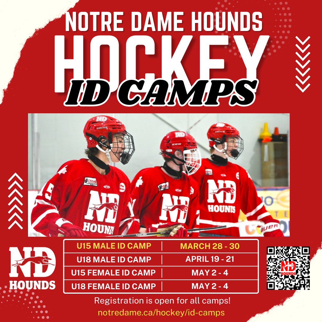 Our Male U15 ID Camp is only three days away.  Click the link below to register for the camp you want: notredame.ca/hockey/id-camps  

See you at camp! 

 #notredamehoundshockey #ndhoundsalumni #notredamealumni #atholmurraycollege
