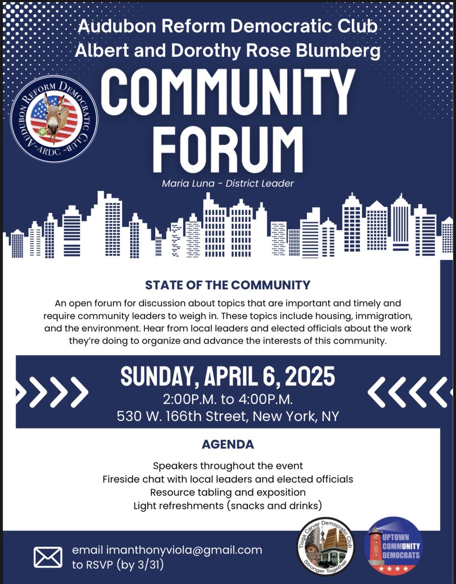 Let’s come together on Saturday, April 6 at 2pm at 530 W.166 St and build a consensus on building a stronger community