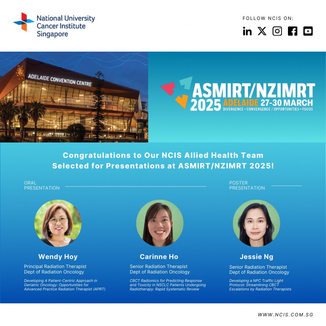 Another win for our Allied Health Team!

Congrats to Wendy Hoy, Carinne Ho and Jessie Ng on your abstracts accepted for presentations at the upcoming ASMIRT/NZIMRT 2025.

#TeamNCIS #IncredibleResearch #AlliedHealth #Conference #AZMIRTNZIMRT2025 #RadiationTherapy