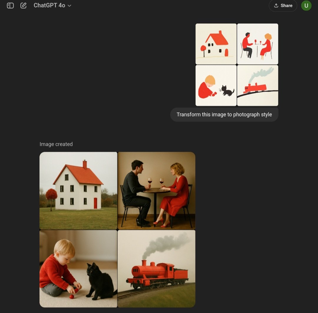 umesh_ai's tweet image. ChatGPT 4o new image model transforming a minimalist image style to a photograph.
This is so amazing.