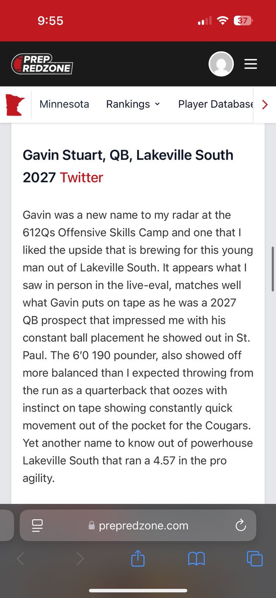 gavinstuart03's tweet image. Thank you for the write up. I had a great time at @612Qs camp this past weekend. @NWahlScouting @PrepRedzoneMN @OJW_Scouting @LSHSCougarsFB