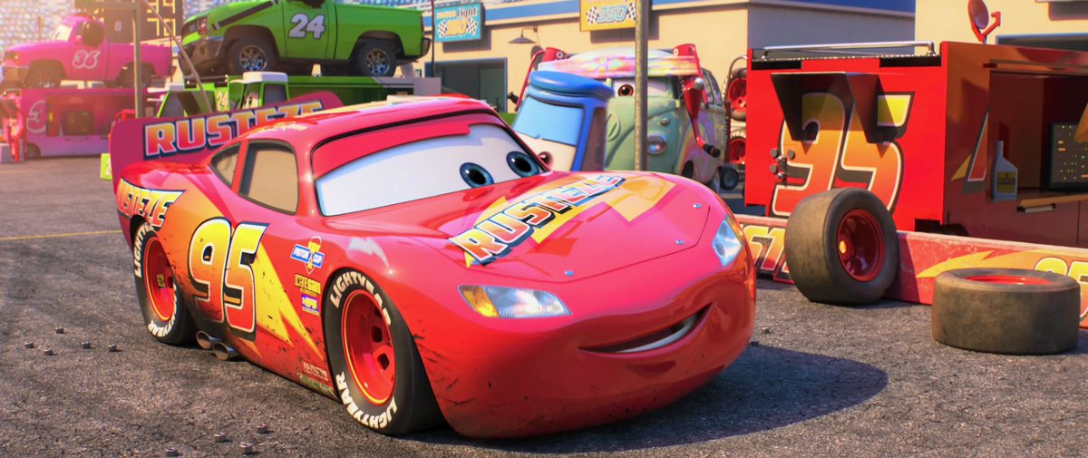 Kerchoo95's tweet photo. In this promotional still for #Cars3 (2017), #LightningMcQueen is training on #JacksonStorm's simulator instead of the one at the #RustezeRacingCenter. He is also wearing his #Rusteze paint scheme from the beginning of the film, which he ditched prior to meeting #CruzRamirez. https://t.co/ZEc3vZWvc3