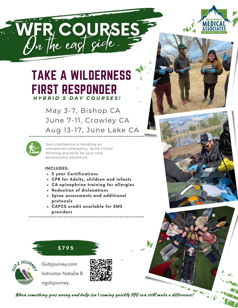 Hike, climb or like the outdoors? Interested in learning what to do in an emergency if help is several hours to days away and resources are limited? If so, the Wilderness First Responder Course is for you and offered in the Mammoth area. Come learn new skills for the backcountry!