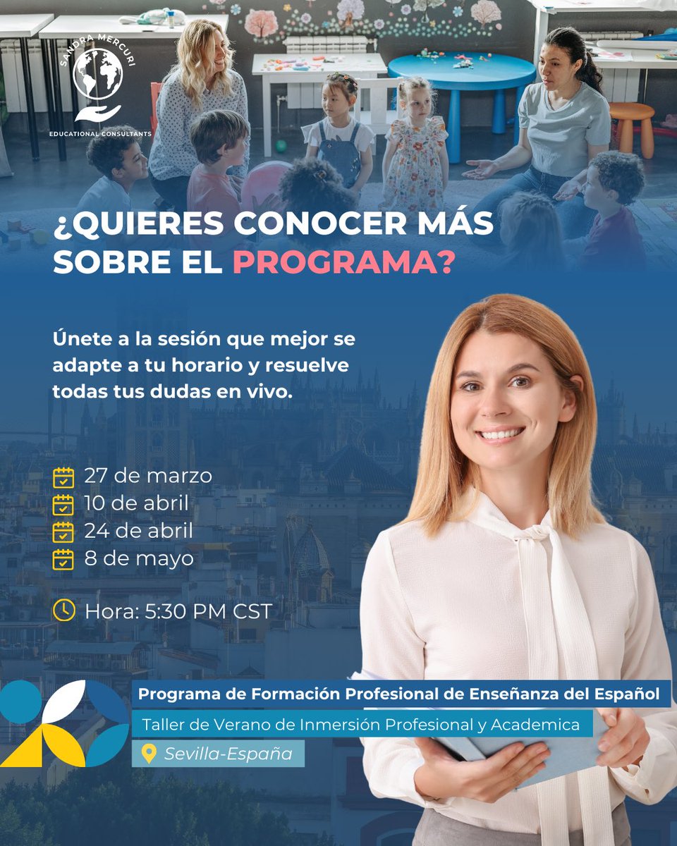 Join our Zoom info sessions to learn how our Summer Training in Spain can transform your bilingual teaching and fuel your growth. 🌍 Choose your date &amp; register now!

🔗 Register here: forms.gle/HzoaJVp1KHghHr…
🌐 Zoom links available at: sandramercuri.com/events