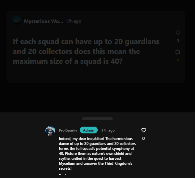 🍄🍄  ProfSparky ALPHA  🍄🍄

I've been talking with ProfSparky and here is what i have gathered to be at play in <a href="/flufworld/">FLUF World</a> Season 1 - Episode 2 of #TTK.

1. Squads are important for maximum protection and harvesting. 

2. If you only have a THINGIE 🕷️, BUZZIE 🐝 or <a href="/seekers_xyz/">Seekers</a>