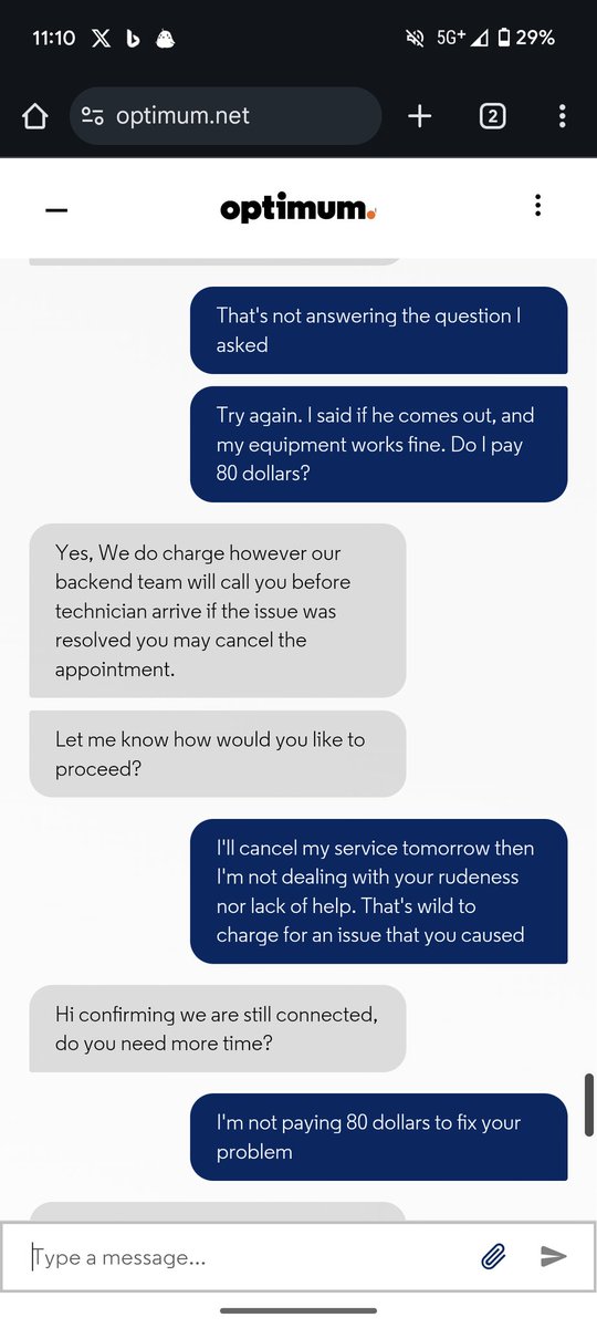 ProSaveTonight's tweet image. Imagine your ISP causes an issue with your service and even if it's not your fault you gotta pay 80 dollars to keep paying them for said service. Even if your equipment is fine and it's on them, you still pay @optimum is the worst