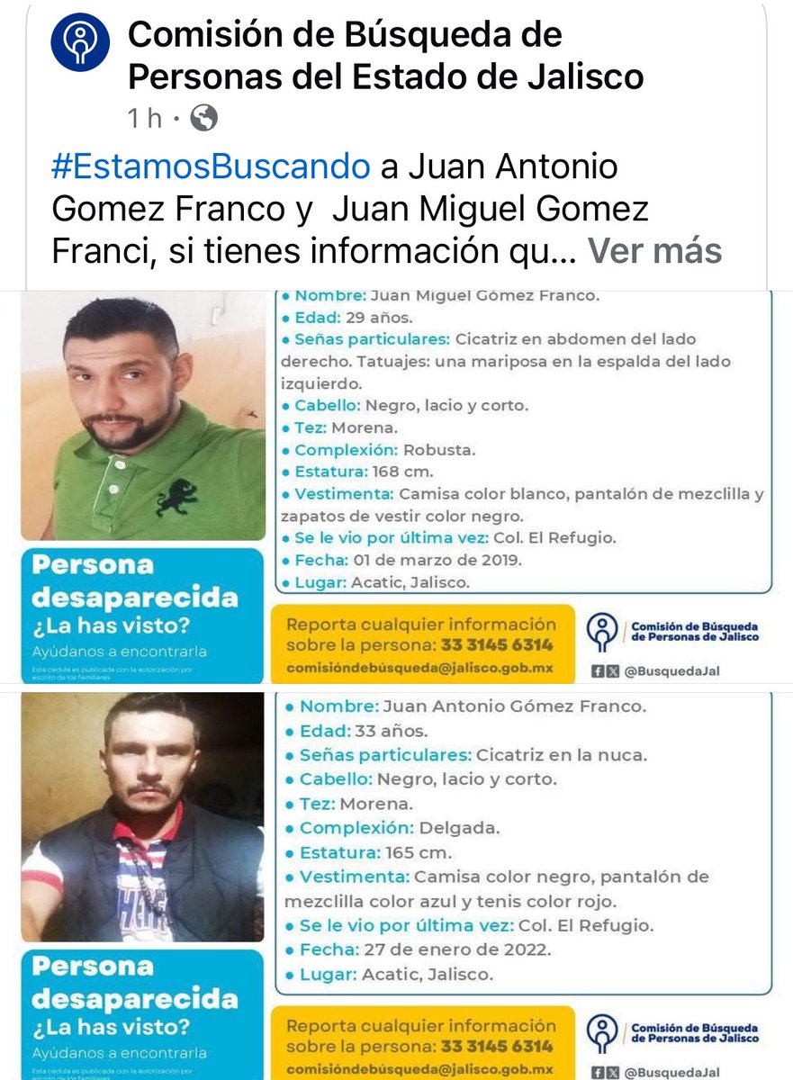 La Comisión de Búsqueda vinculó quizás por primera vez dos cédulas de casos de fechas distintas, pero que tienen conexión por el parentesco. Es una señal, un gesto, de una oficina que busca trabajar de un modo diferente. Bienvenido. Ayudemos a localizar a los hnos. Gómez Franco.