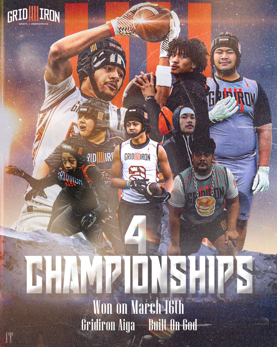 We’ve been playing out of this world lately! We had 4 of our Gridiron Sports + Performance 7s and 5s teams win Championships at their respective tournaments last Sunday March 16th! Come and get right at the Grid! #BuiltOnGod #GridironAiga