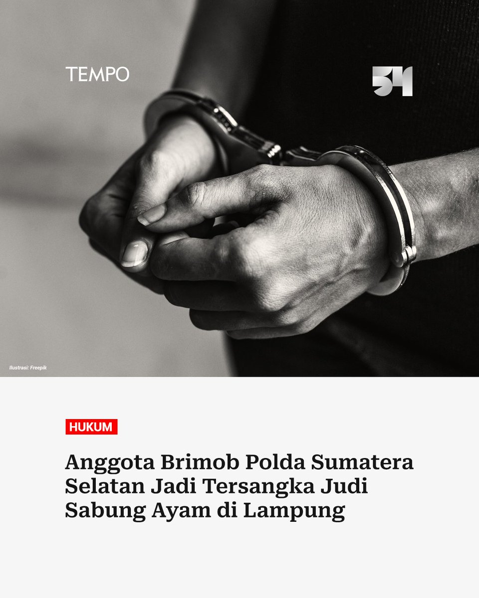 tempodotco's tweet image. Kepolisian Daerah Lampung menetapkan anggota Brimob Polda Sumatera Selatan, Bripda Kapri Sucipto, sebagai tersangka dalam kasus perjudian sabung ayam yang menewaskan tiga polisi.

#tempodotco #tempo #kasus #penembakan #TNI #polisi #Lampung