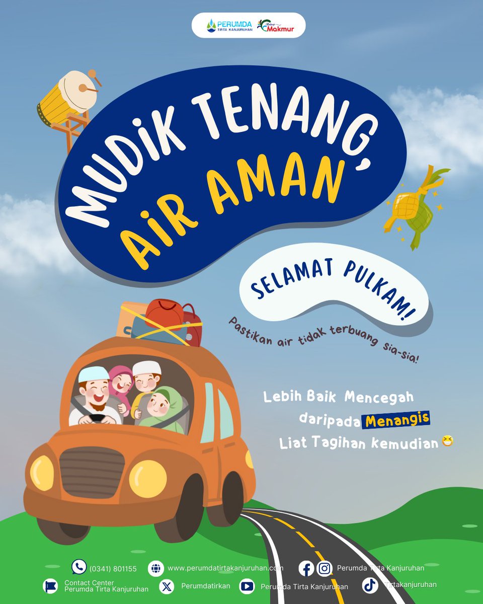 💦 Jangan Biarkan Tagihan Air Membengkak Saat Mudik! 🚰
Halo #SobatTirkan 👋🏻 sebelum berangkat mudik, pastikan penggunaan air tetap aman dan hemat! 
Yuk, simak Tips Mudik Hemat &amp; Cerdas ala Perumda Tirta Kanjuruhan 😉

Mudik jadi tenang, tagihan air tetap aman! 🚘🛤️🛬