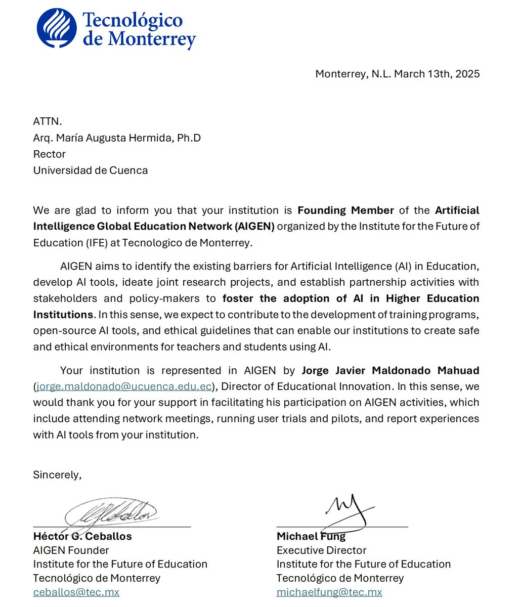 AIGEN es una comunidad diseñada para apoyar la aplicación de la IA en las universidades, facilitando la adopción de herramientas y plataformas de IA. ¿Quieres unir a tu institución a la red ? están invitados, escríbeme...