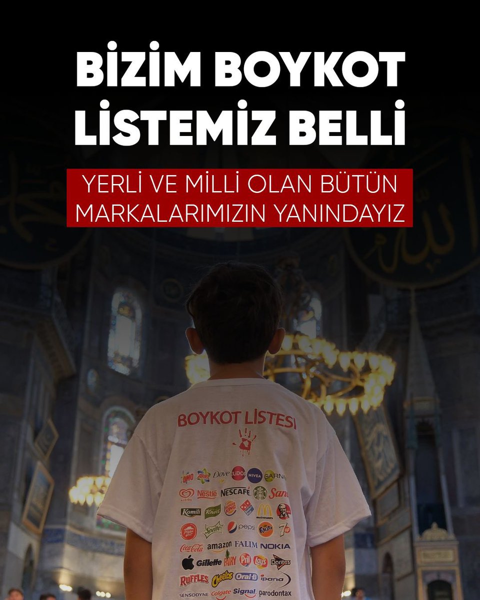 Duruş çağrımıza kulak verip, yerli ve millî markalarımızı tıka basa dolduran tüm vatandaşlarımıza yürekten teşekkür ediyorum.

Bu vesileyle, Gazze’de akan her bir damla kanda sorumluluğu olan asıl boykot listemizi yeniden paylaşıyorum.

Boykotu sulandırmak yok, vicdanları