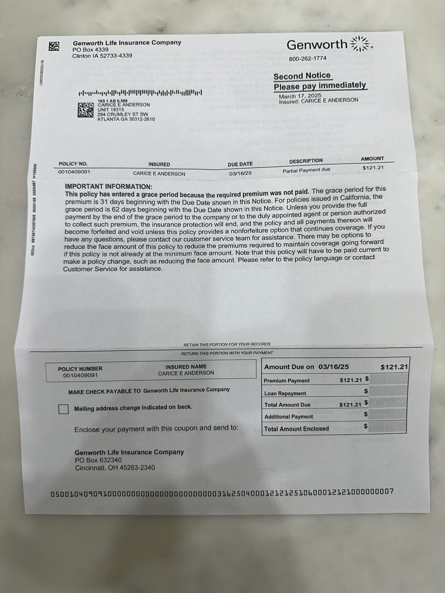 taken w/o my consent &amp; that the payment was raised to $68.25. At some point I decided to stop fighting it since no one resolved it &amp; I just decided to allow those extra payments to be applied to Jan, Feb and March. But then I just got a bill for $121 indicating that..

<a href="/Genworth/">Genworth</a>