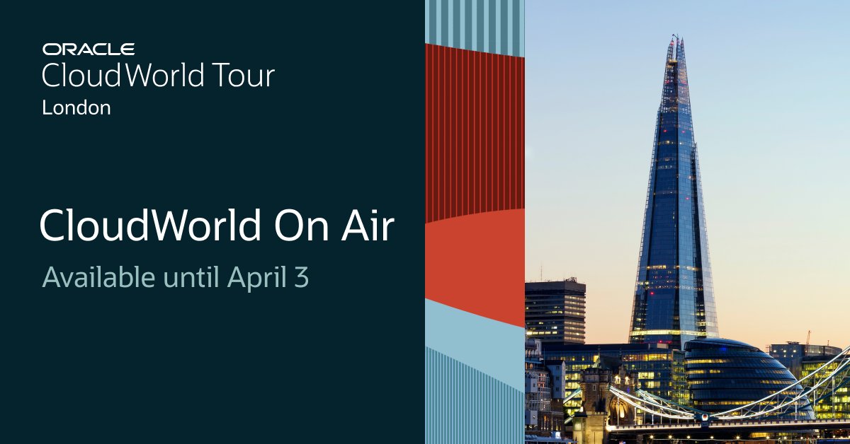 You can still catch all the action from #CloudWorld Tour London! Take advantage of the complimentary On Air digital pass, available until April 3: social.ora.cl/60190hDpR