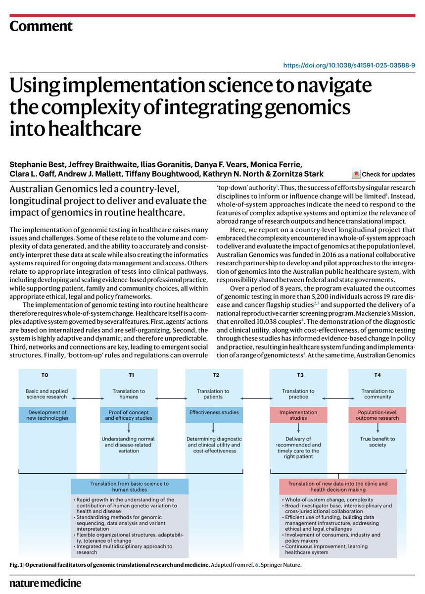 RyanNipp's tweet image. Using implementation science to navigate the complexity of integrating #genomics into #healthcare.

nature.com/articles/s4159…

@Nature @NaturePortfolio @NatureMedicine 
#ImplementationScience #MedEd