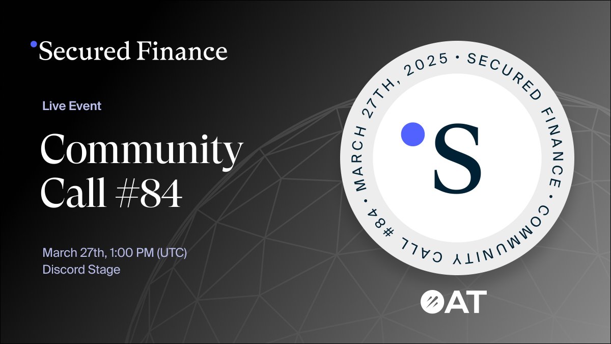 Secured Finance (@secured_fi) on Twitter photo Join Secured Finance's Community Call #84! 🎙️
🗓️ March 27th, 1:00 PM (UTC)
📍 discord.gg/4HtU6HSy5Y
🎁 5 USDC each for 2 lucky participants
Earn a #GalxeOAT as proof of participation by joining the event. Don't miss out! ✨
Details here: app.galxe.com/quest/securedf… Join Secured Finance's Community Call #84! 🎙️
🗓️ March 27th, 1:00 PM (UTC)
📍 discord.gg/4HtU6HSy5Y
🎁 5 USDC each for 2 lucky participants
Earn a #GalxeOAT as proof of participation by joining the event. Don't miss out! ✨
Details here: app.galxe.com/quest/securedf…