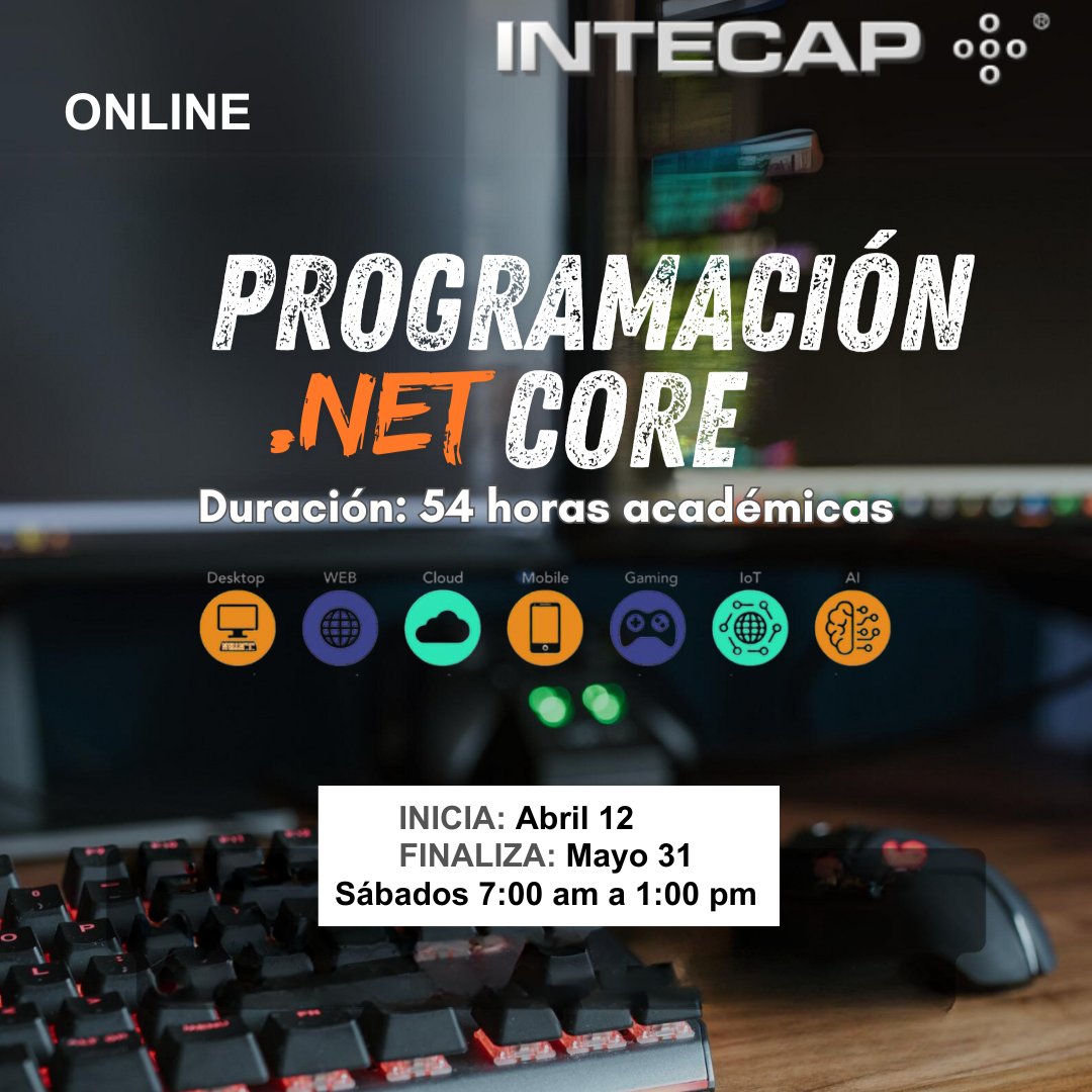 INTECAPCOLOMBIA's tweet photo. Programación .NET Core

#Intecap #intecapcolombia #cursos #online #cursosonline #MVC #net #Netcore #web #APIs #basedatos #rest #servicios #autenticacion #basedatos #bogota #colombia #bogotacolombia  #Tokens #InscripcionesAbiertas https://t.co/puC3MLVrBy