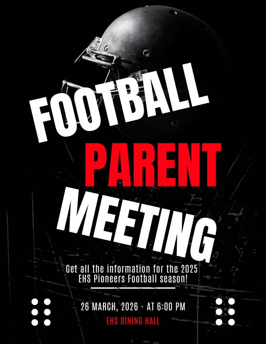 ElyriaFb's tweet photo. PIONEER FOOTBALL PARENT MEETING 
Wednesday evening at 6 PM at the EHS Dining Hall.  We will talk about expectations, summer schedule, boosters, recruiting, summer camps, etc...  

Please be there to get al of the information.

#TheClimb 
#EverythingEarnedNothingGiven https://t.co/26qThOKIA3
