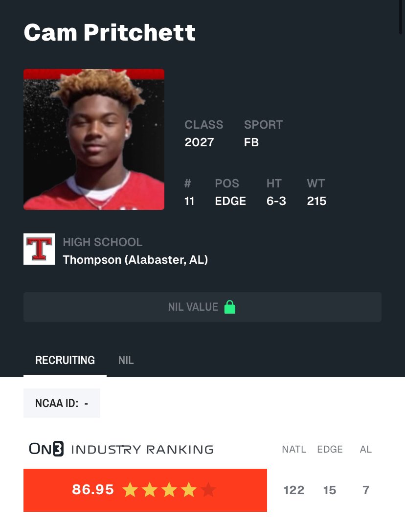 Cameron Pritchett (@cam_pritchett_) on Twitter photo Blessed to be ranked a 4 ⭐️ by On3 ‼️
<a href="/ByKyleKelly/">Kyle Kelly</a> <a href="/SWiltfong_/">Steve Wiltfong</a> <a href="/ChadSimmons_/">ChadSimmons</a> <a href="/NatlPlaymkrsAca/">NatlPlaymkersAcademy</a> <a href="/RecruitWarriors/">Thompson Recruiting</a> <a href="/coachmarkf/">Mark Freeman</a> <a href="/On3Recruits/">Follow @Rivals</a> Blessed to be ranked a 4 ⭐️ by On3 ‼️
<a href="/ByKyleKelly/">Kyle Kelly</a> <a href="/SWiltfong_/">Steve Wiltfong</a> <a href="/ChadSimmons_/">ChadSimmons</a> <a href="/NatlPlaymkrsAca/">NatlPlaymkersAcademy</a> <a href="/RecruitWarriors/">Thompson Recruiting</a> <a href="/coachmarkf/">Mark Freeman</a> <a href="/On3Recruits/">Follow @Rivals</a>