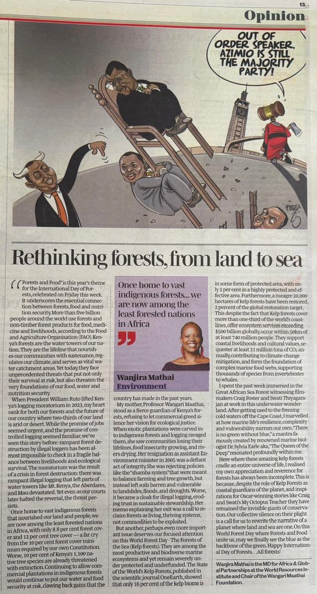 Wanjira Mathai (@mathaiwanjira) on Twitter photo Once home to vast indigenous forests that nourished our land & people, we are now among the least forested nations in Africa, with only 8.8% forest cover & 12% tree cover—a far cry from the 10 percent forest cover required by our own Constitution. Read more below <a href="/WRIafrica/">WRI Africa</a> Once home to vast indigenous forests that nourished our land & people, we are now among the least forested nations in Africa, with only 8.8% forest cover & 12% tree cover—a far cry from the 10 percent forest cover required by our own Constitution. Read more below <a href="/WRIafrica/">WRI Africa</a>