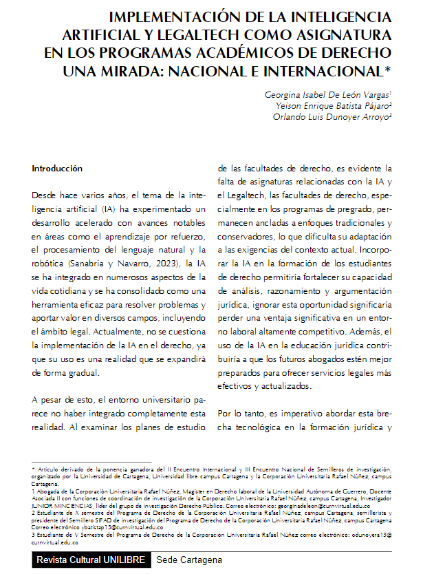 CURNHumanidades's tweet photo. Mira este: "Implementación de la inteligencia artificial y Legaltech como asignatura en los prog. académicos de derecho una mirada: Nacional e inter/nal", en https://t.co/K6W8QcF5yU, de la Docente Georgina De León, y los estudiantes Yeison Batista, y Orlando Dunoyer, de @UNINUNEZ https://t.co/pUcWeJBZRU