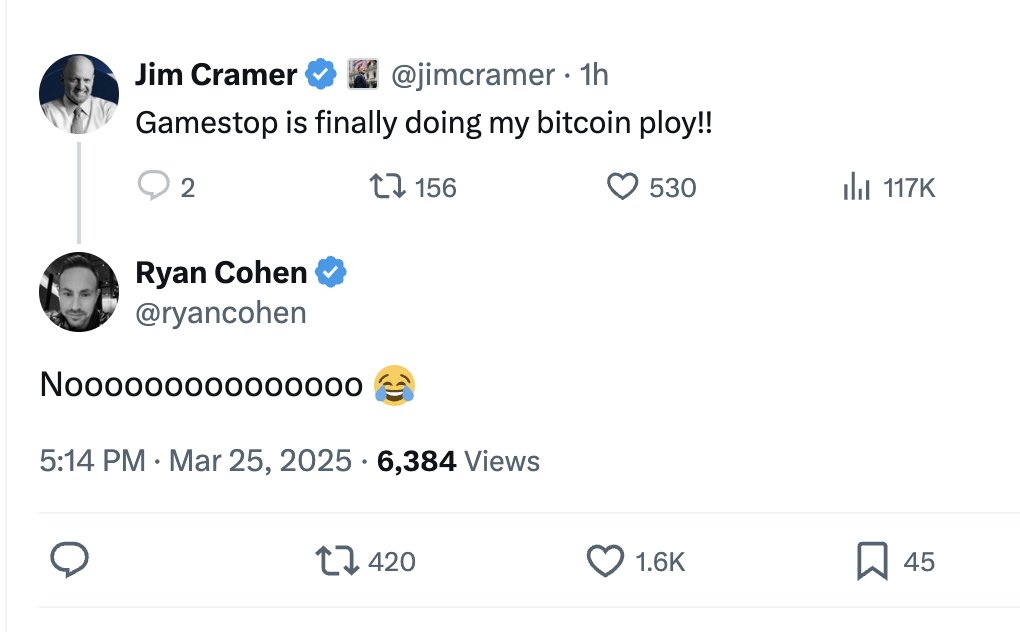 Ryan Cohen of GameStop, $GME, has answered Jim Cramer: