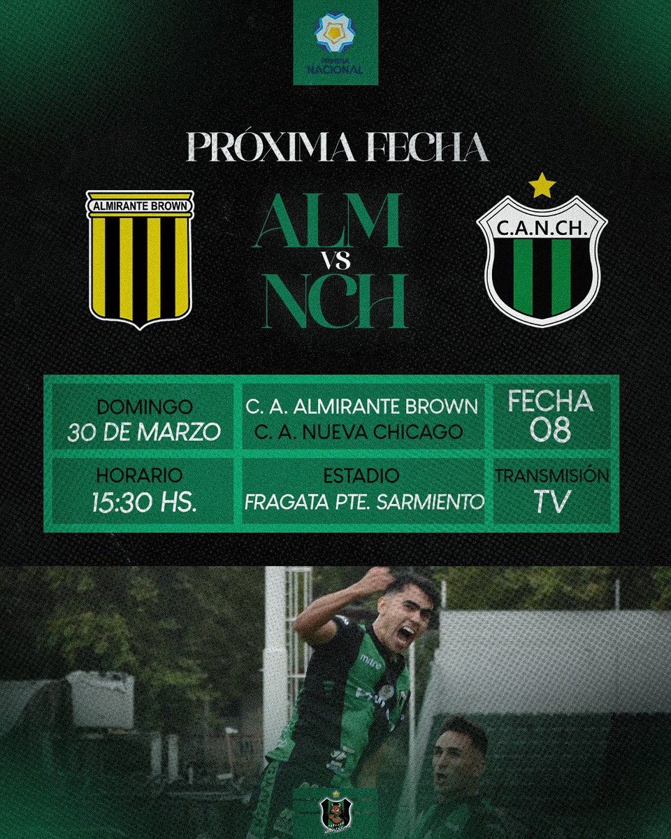 CorazonVerdine1's tweet photo. JUEGA CHICAGO💪🏼

El próximo domingo 30/3 visitamos Casanova para jugar ante Almirante Brown por la fecha número 8 del torneo. 

Vamos Chicago! 💚🖤🙏🏼🙌🏼 https://t.co/IAlPcNLT2A
