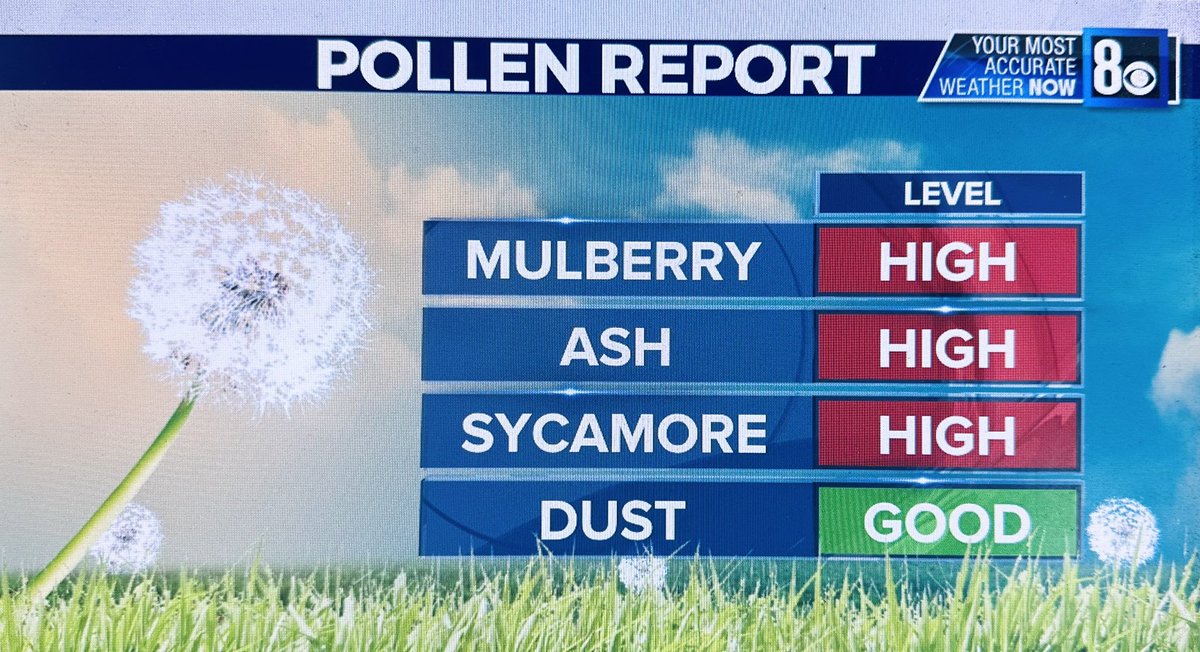 TeddFlorendo's tweet photo. This is the time of the year my voice sounds like #BarryWhite thanks to tree pollen
#PollenReport #8NN #MostAccurate #WeatherNow #Spring @8NewsNow https://t.co/1GQLE8kWcl