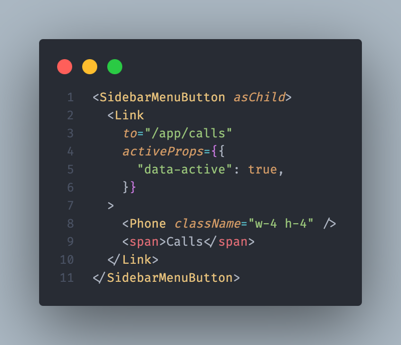 Quick tip: to made <a href="/shadcn/">shadcn</a> ui sidebars work with <a href="/tan_stack/">TANSTACK</a>'s &lt;Link&gt;, just add a data attribute. A lot cleaner than trying to create a custom link component or piping isActive down to &lt;SidebarMenuButton&gt;