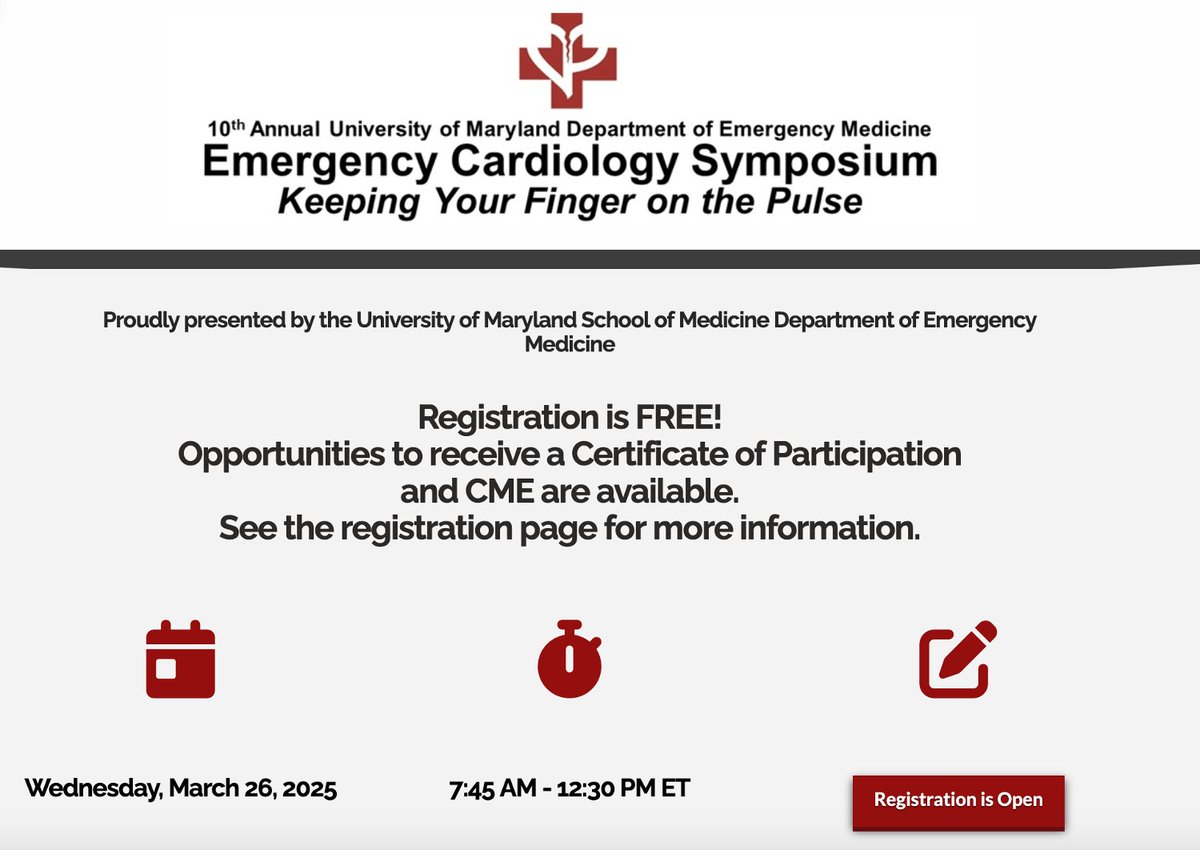 Less than 12 hours to the FREE virtual Emergency Cardiology Symposium, but there's still time to register at ECS.UMEM.org #FOAMed