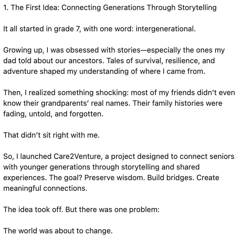 1. The First Idea: Connecting Generations Through Storytelling