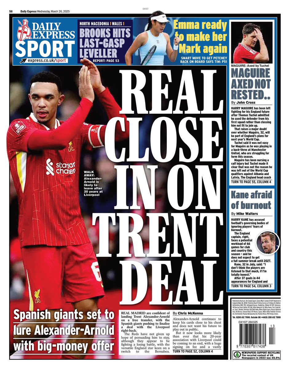 cfbcity_'s tweet photo. Wednesday’s UK newspaper back pages lead with #LFC #trentalexanderarnold
#TomorrowsPapersToday #BackPages #Sport https://t.co/rn2lXMN4SN