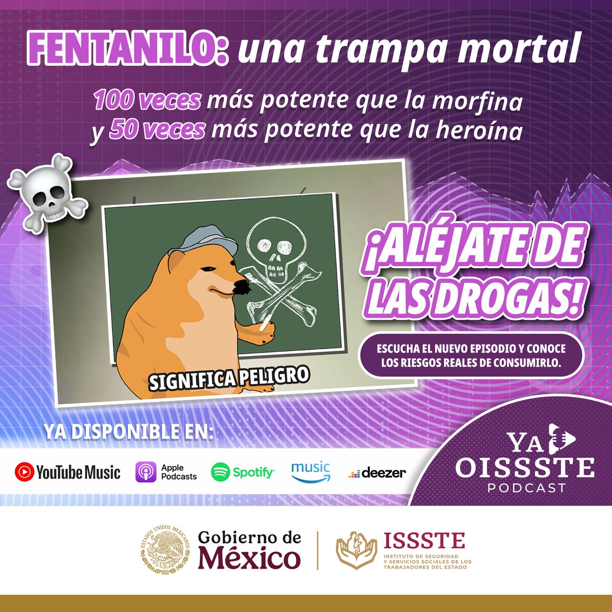 ISSSTE_mx's tweet photo. 🚨 ¡Este episodio de #YaOISSSTE está de cuidado! 🚨

😳Si crees que es imposible generar adicción al fentanilo, ¡piénsalo dos veces! Este opioide, 50 veces más potente que la heroína y 100 veces más que la morfina, es utilizado en diversas drogas, lo que lo convierte en una sustancia altamente peligrosa por sus efectos. ¿No lo crees? ¡Descúbrelo por tí mismo!

🔊 Dale play: https://t.co/fnqKZuSlMd
💊💉 ¡Y comparte! 

#EligeSerFeliz #AléjateDeLasDrogas