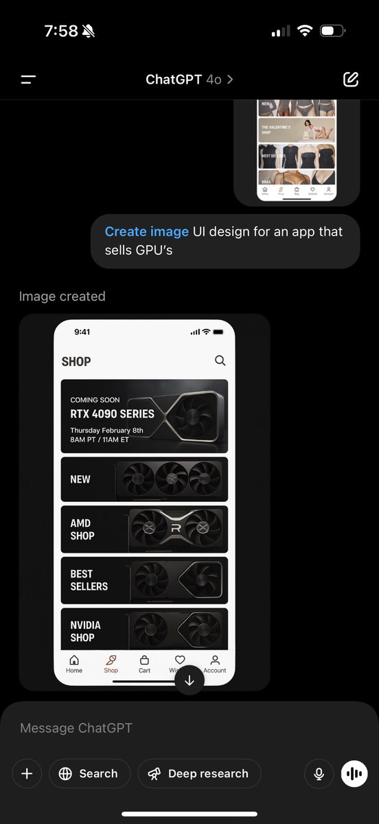 NickADobos's tweet photo. So Figma is dead? 

New OpenAI image model can make UI mocks. Pretty sure that replaces 90% of design tools https://t.co/Th17UpPiAu