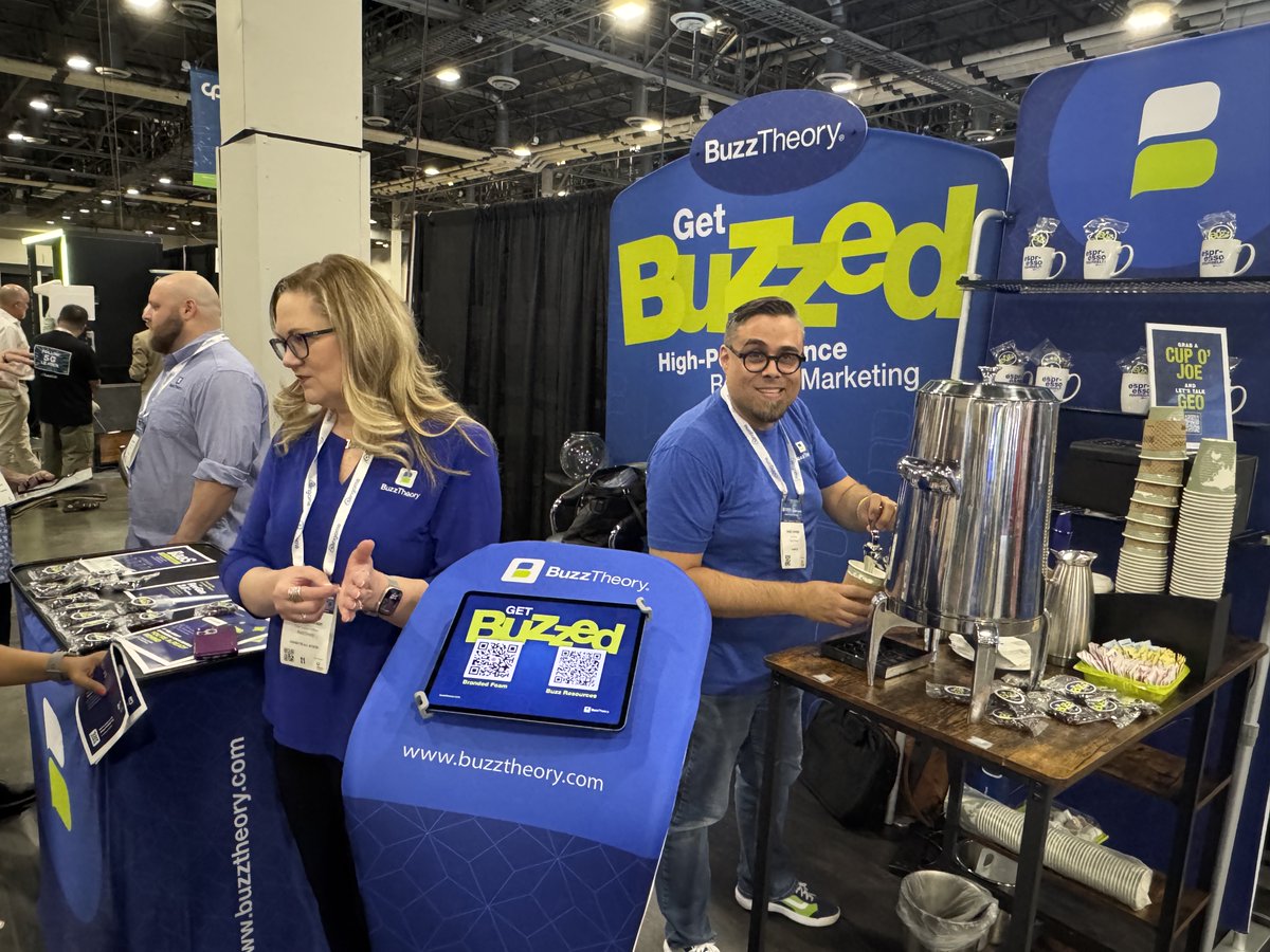 The Expo Hall is open!

The BuzzTheory team has hot coffee and Buzz Beans ready to go — come visit to charge up.

While you're here, let's discuss GEO and all things revenue and channel marketing!

#ChannelPartners #channel